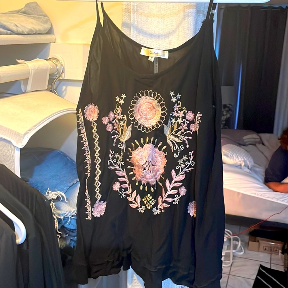 Black embroidered tank